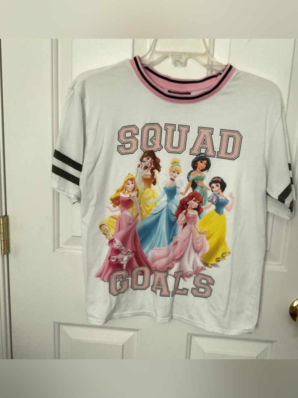 Topshop White Disney Princess 'Squad Goals' Tee with Pink Trim